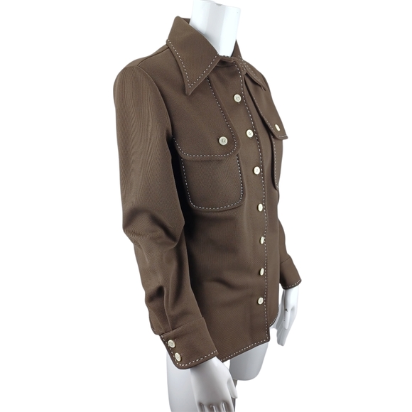 ACT lll Vintage Shirt Jacket Polyester Brown & Whote Button Cuff Small - Picture 3 of 13